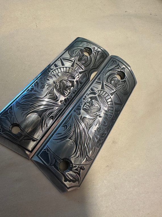 Full Size 1911 Aluminum Grips- Lady Liberty Theme