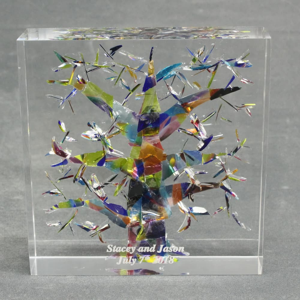 Jewish Wedding Gift, Crushed Wedding Glass Lucite Tree Of Life Wedding