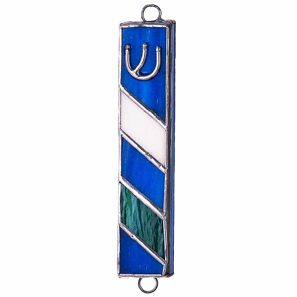 Jewish Gifts Stained Glass Diagonal Stripe Mezuzah