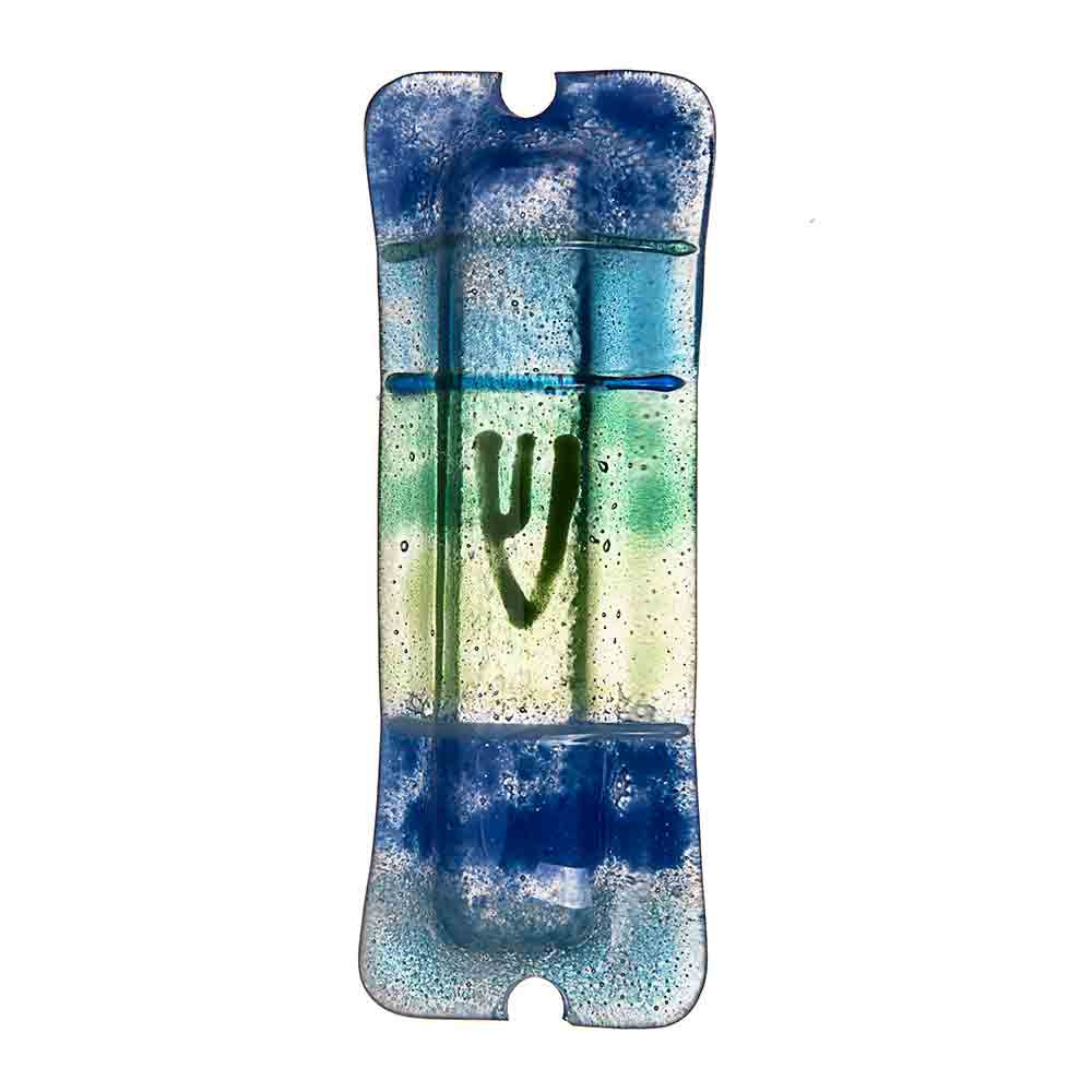 Jewish Gifts Blue Glass Mezuzah