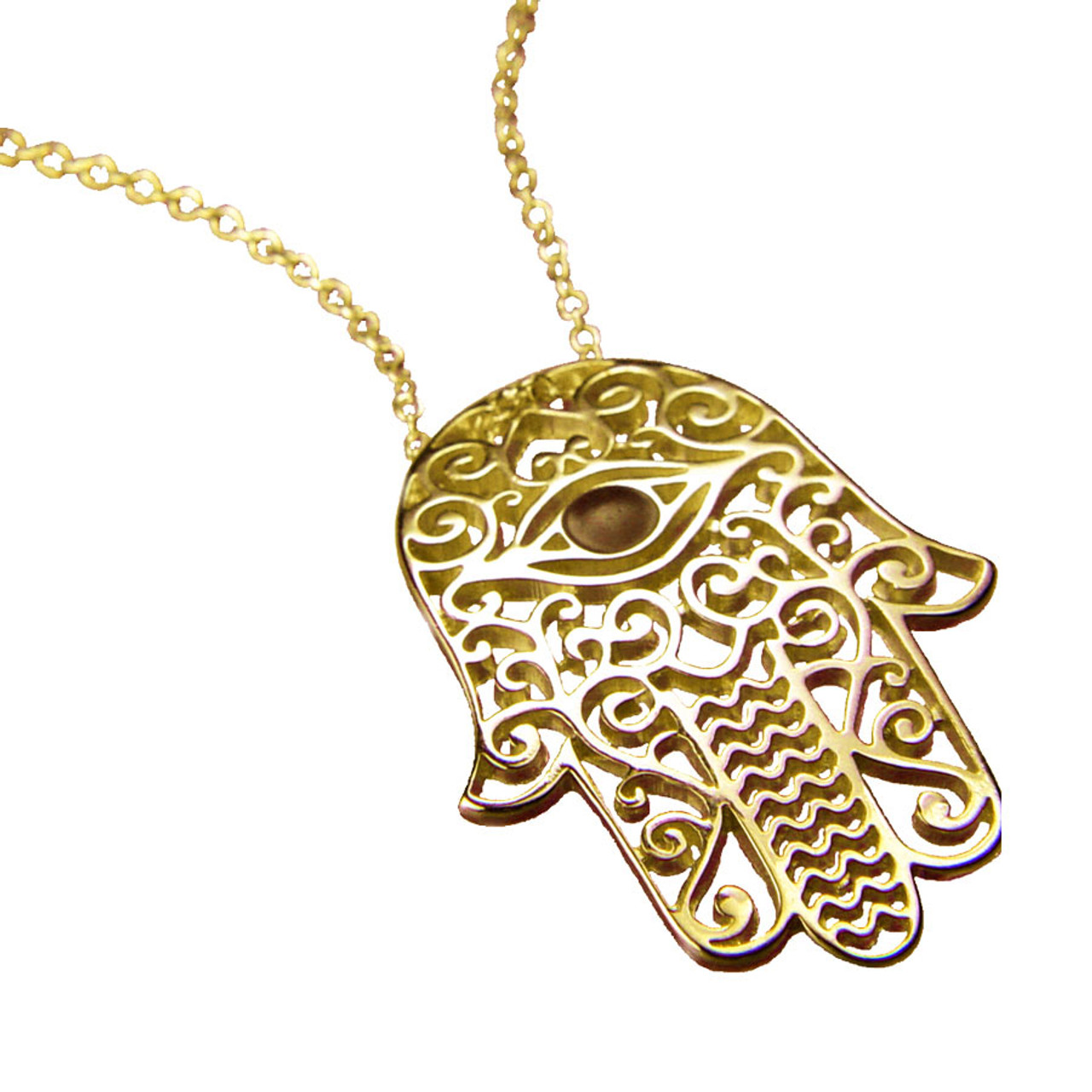 14k Solid Yellow Gold Hamsa Hand Pendant Necklace for Women – NORM JEWELS
