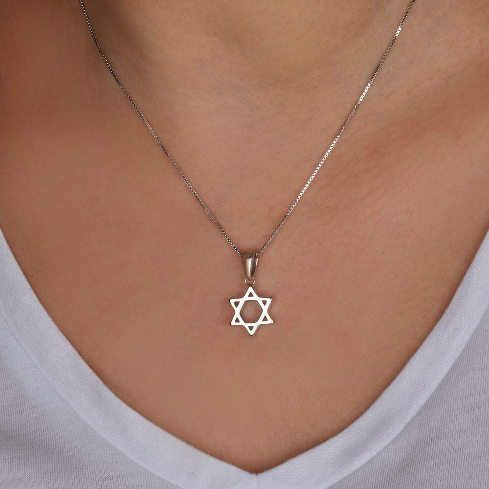 Sterling Silver Rhodium Jewish Star Pendant