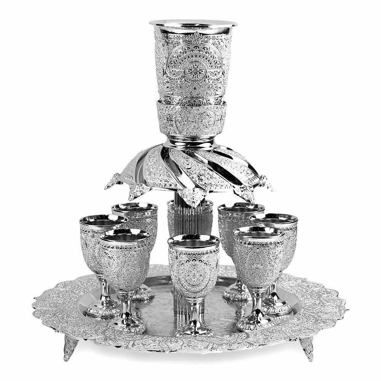 Nua Collection 58266 Fountain Set Filigree Design Silver Plated 8 Cups