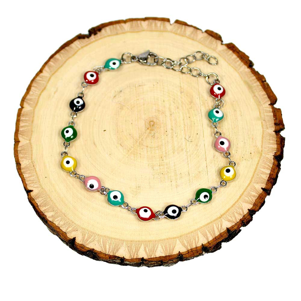 Multi Color Evil Eye Glass Bead Bracelet