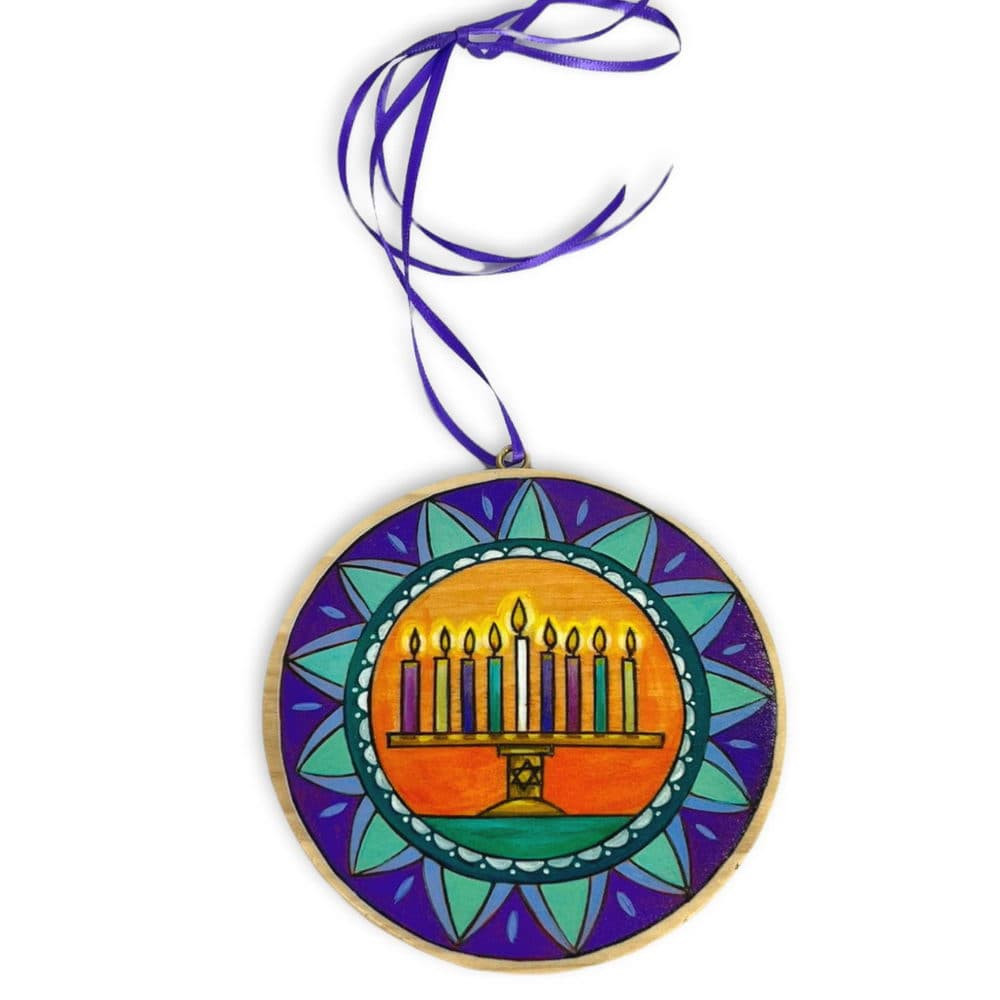 HandCrafted Wood Hanukkah Menorah Ornament
