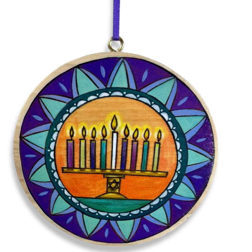 HandCrafted Wood Hanukkah Menorah Ornament
