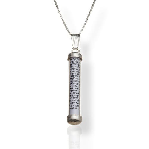 Sterling Silver And Glass Mezuzah Pendant