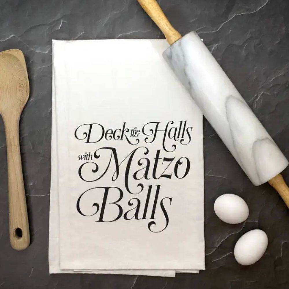 Deck The Halls With Matzo Balls Kitchen Tea Towel