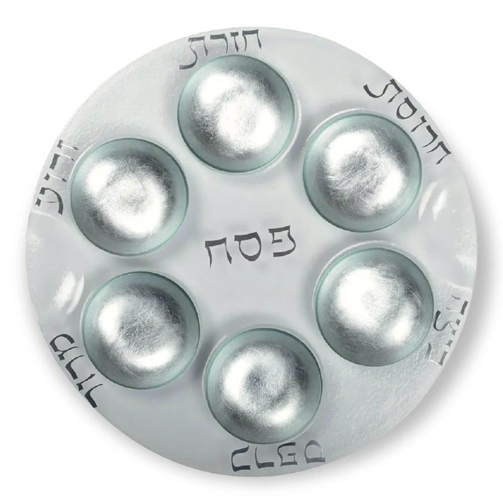Frosted Glass Seder Plate With Silver Dishes