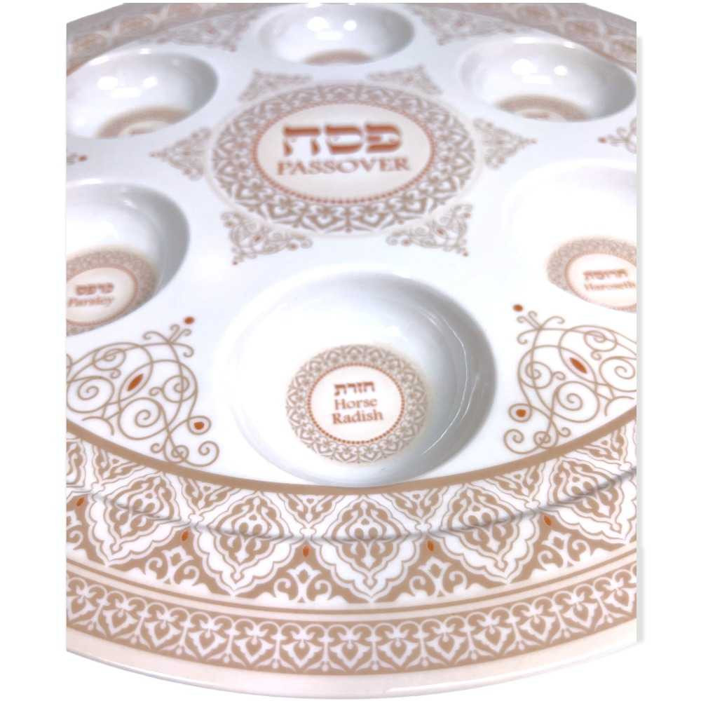 Ornately Designed Melamine Seder And Matzah Plate Set