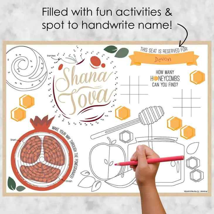 Set Of 16 Shana Tova Coloring And Activity Placemats
