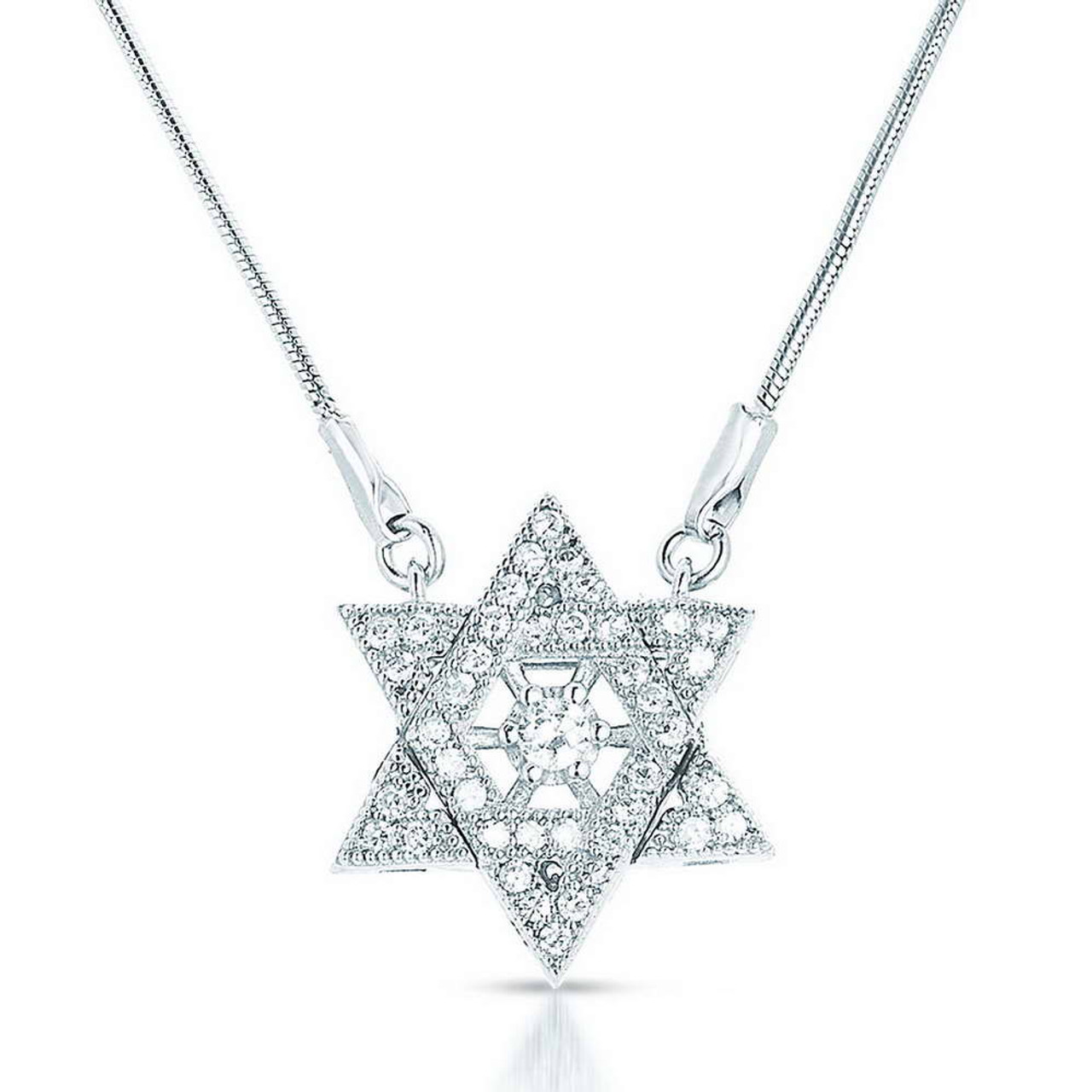 Diamond Jewish Star David Pendant Necklace 14k White Gold 1.05ct - AD1830