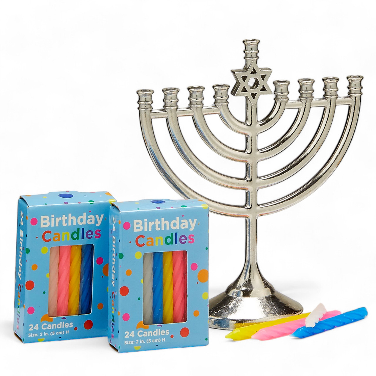 Mini Silver-Tone Menorah And Mini Candle Gift Set