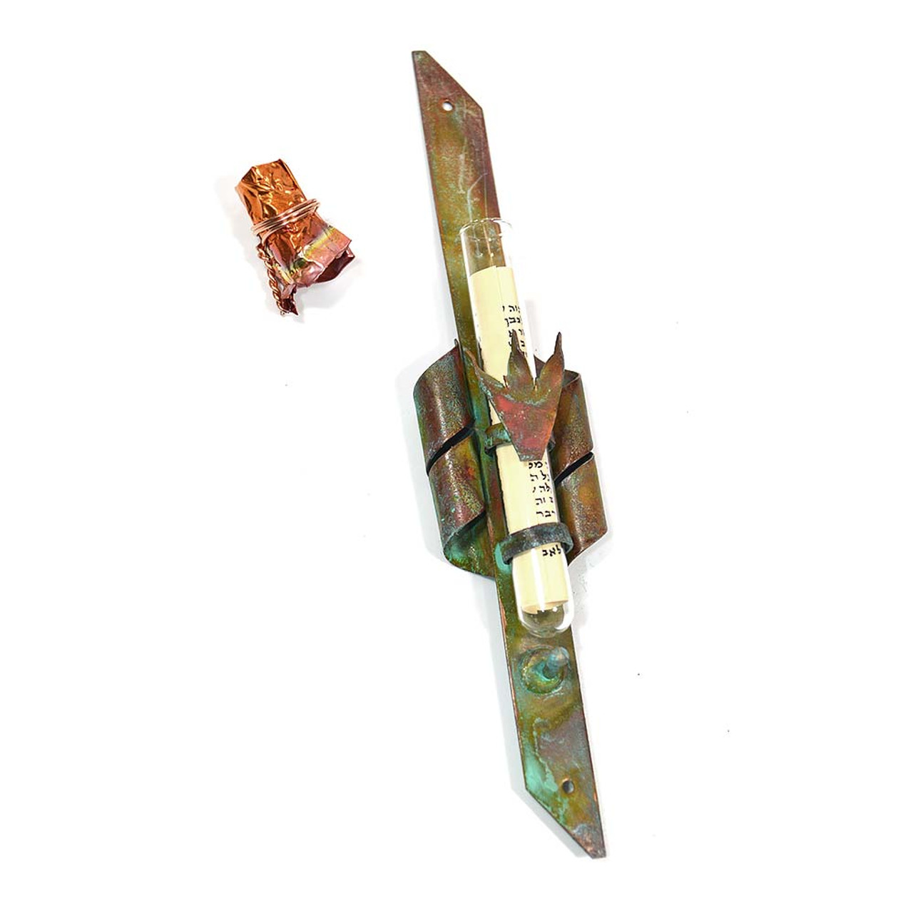 Copper Patina Mezuzah With Curls