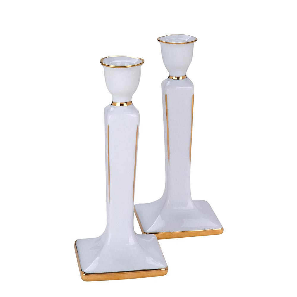 Gold Embellished White Porcelain Candlesticks