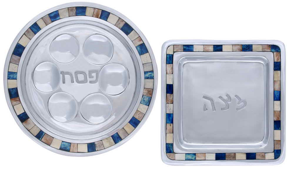 Stone Inlay Seder Plate And Matzah Tray Set