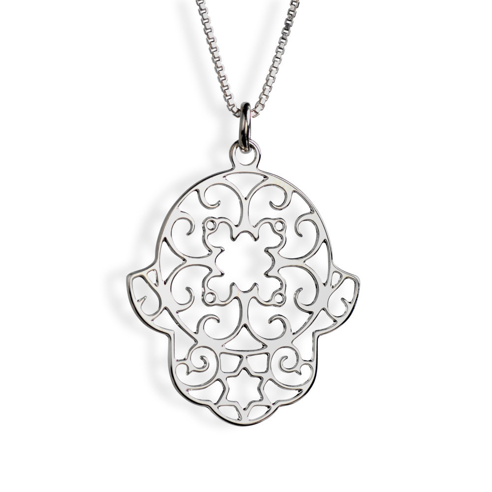 Sterling Silver Elegant Lacey Hamsa Necklace