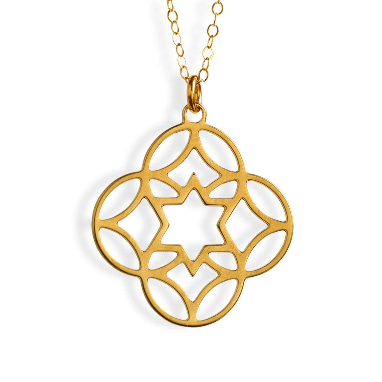 14K Gold Star of David Necklace Western Wall Pendant