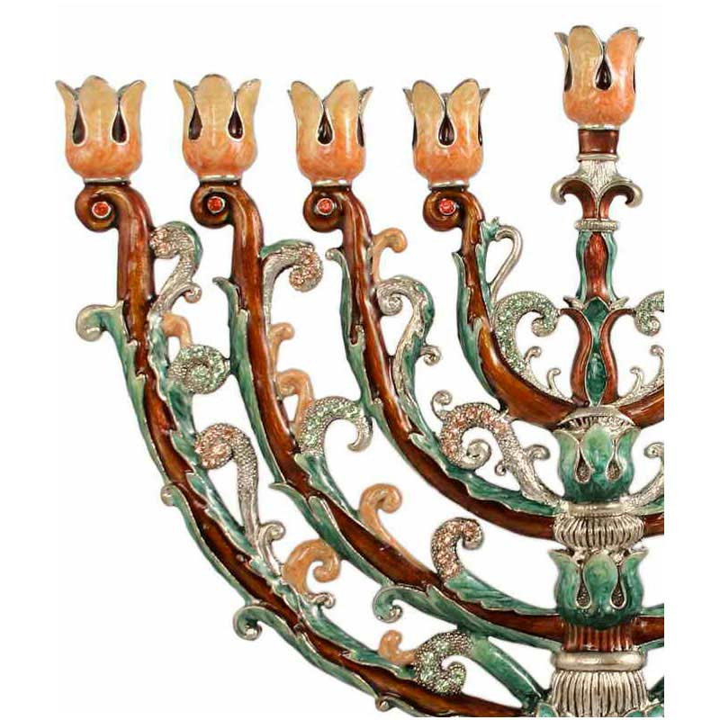 Menorah Judaica Ornate Enamel Menorah By Quest