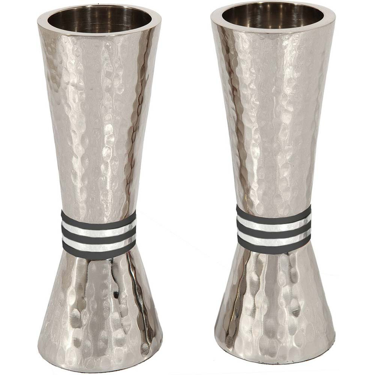 Nickel Black And Silver Aluminum Shabbat Candlesticks