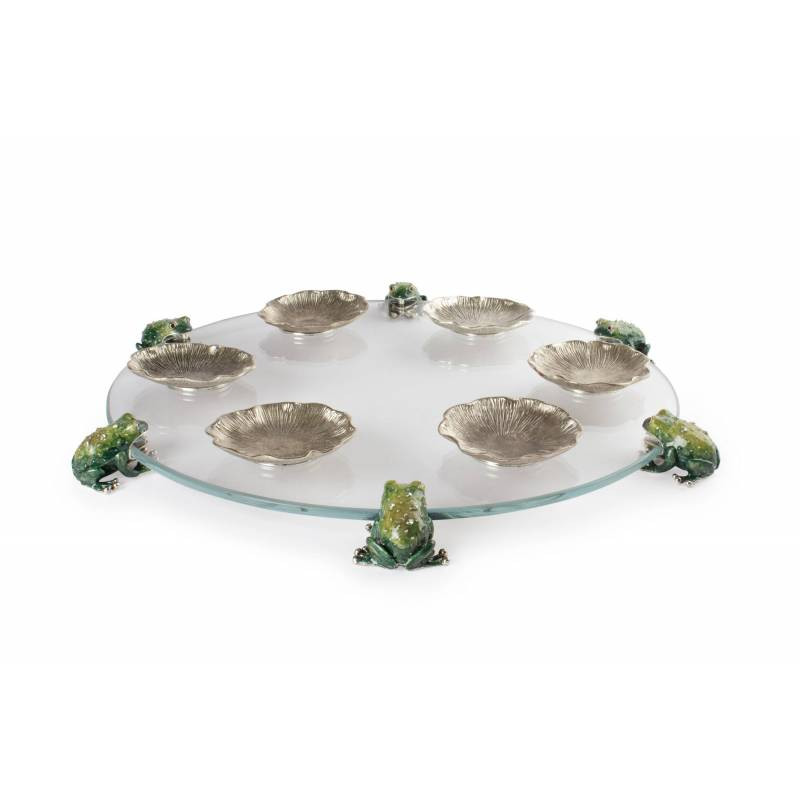 Quest Gifts Passover Six Frogs Pewter And Glass Seder Plate