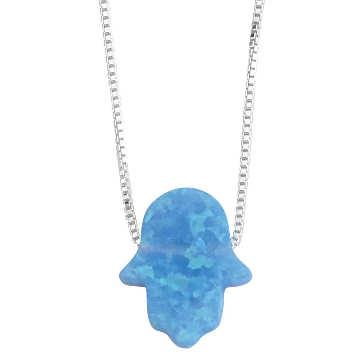 Jewish Jewelry - Light Blue Opal Hamsa Necklace