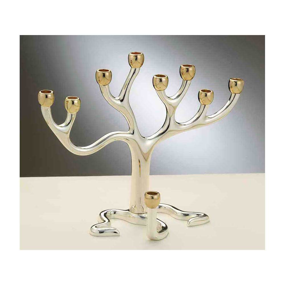 Zion Judaica Tree Of Life Menorah - Antique Silver Finish, Cast Iron, Handcrafted