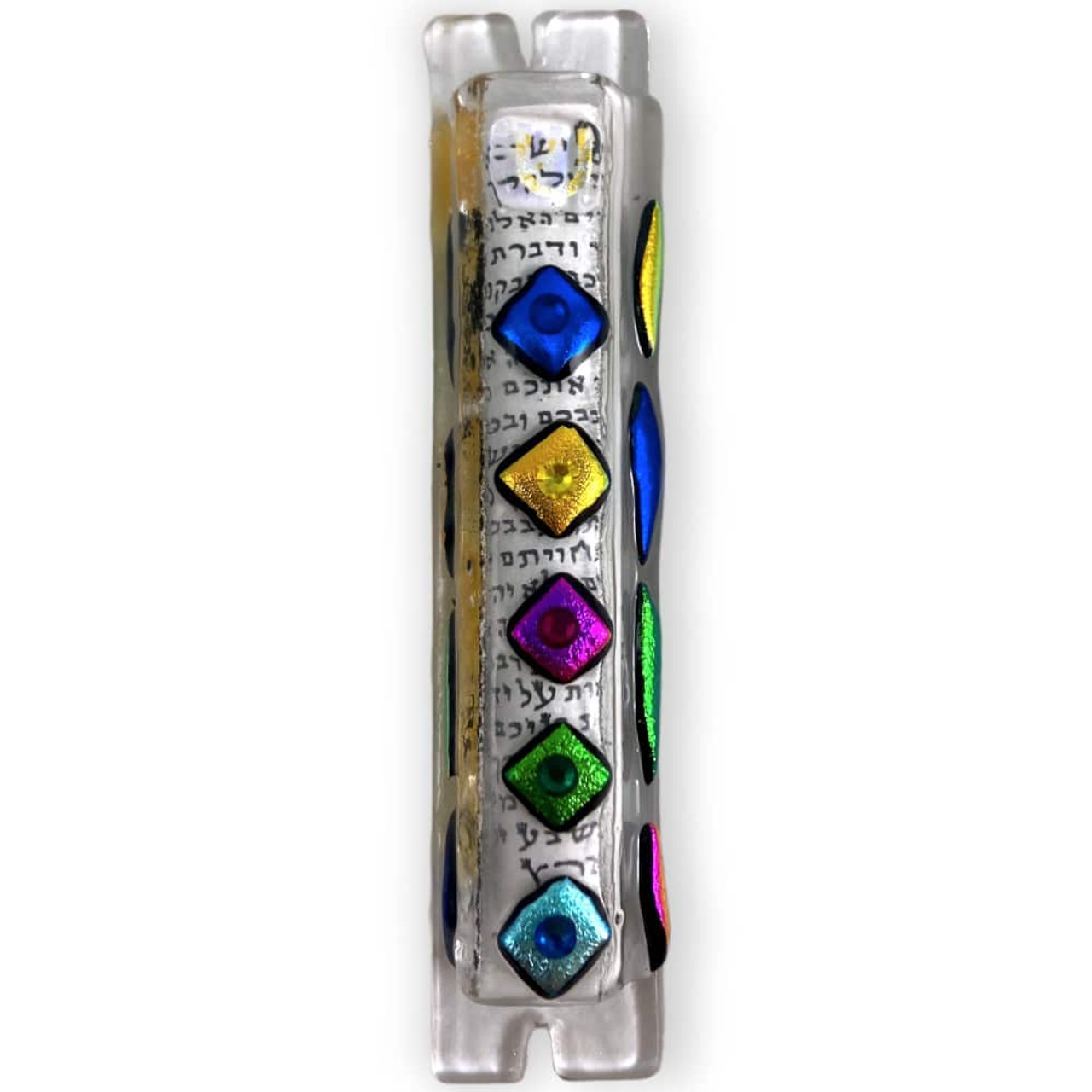 Clear Glass Multicolor Mezuzah Case