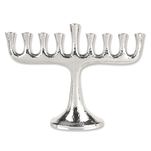 Jewish Gifts| Hanukkah| Nickel Plated Hammered Texture Menorah