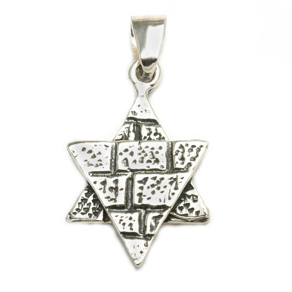 Sterling Silver Brick Pattern Jewish Star Pendant