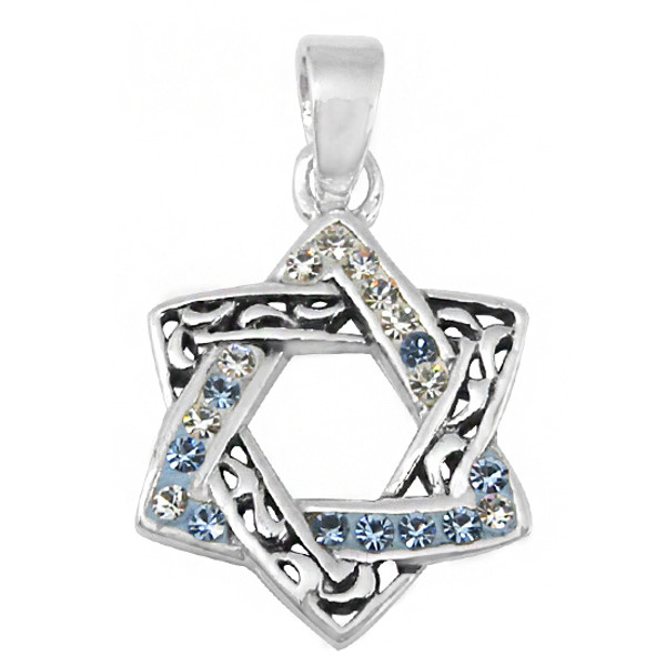 Jewish Women's Jewelry-Intertwined Silver And Crystal Women's Jewish Star Of David Pendant