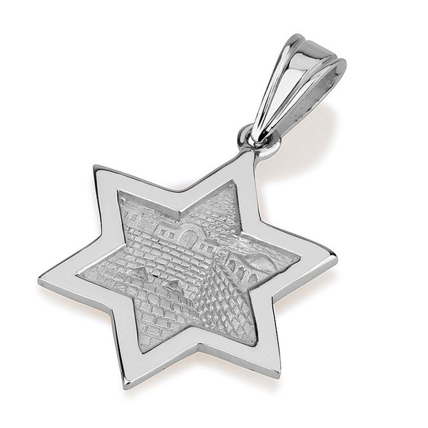 Jewish Jewelry Gifts-Silver Jerusalem Engraved Jewish Star Of David Pendant Necklace