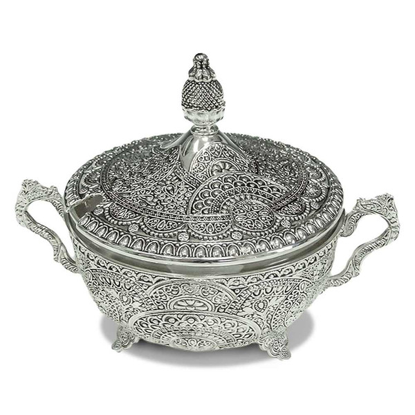 Passover Gifts - Silver Plated Filigree Design Passover Dish And Spoon