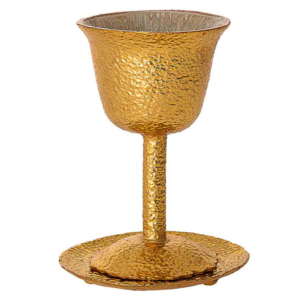 Jewish Shabbat Gifts - Hammered Gold Tone Metal Kiddush Cup