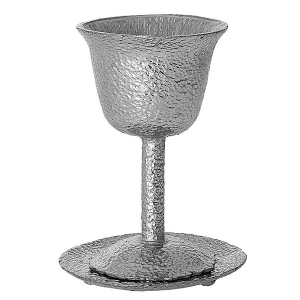 Jewish Shabbat Gifts - Hammered Silver Tone Metal Kiddush Cup