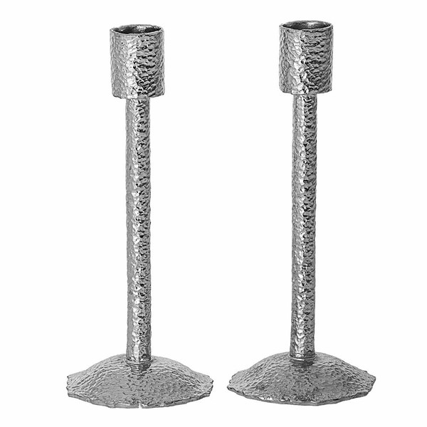 Jewish Shabbat Gifts - Hammered Silver Tone Metal Shabbat Candlesticks