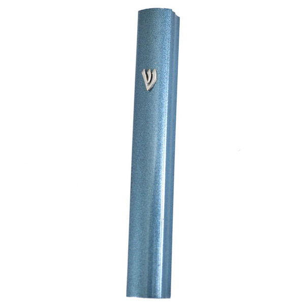 Jewish Gifts| Mezuzahs| Metallic Blue Aluminum Mezuzah