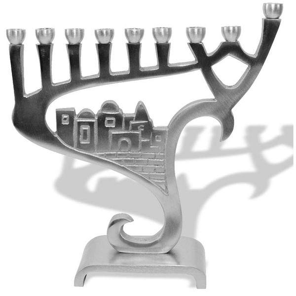 Hanukkah Gifts-Jerusalem Theme Hanukkah Menorah Pewter