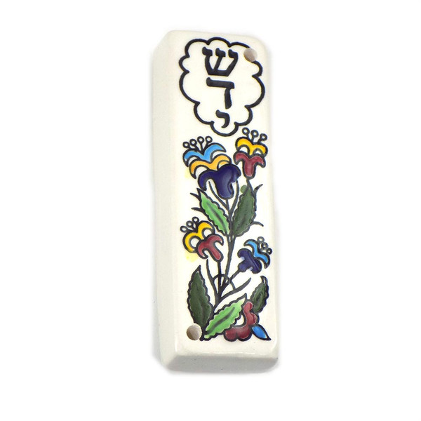 Floral Painted Ceramic Mezuzah