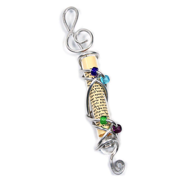 Jewish Gifts Judaica-Wire Wrapped Beaded Treble Clef Mezuzah