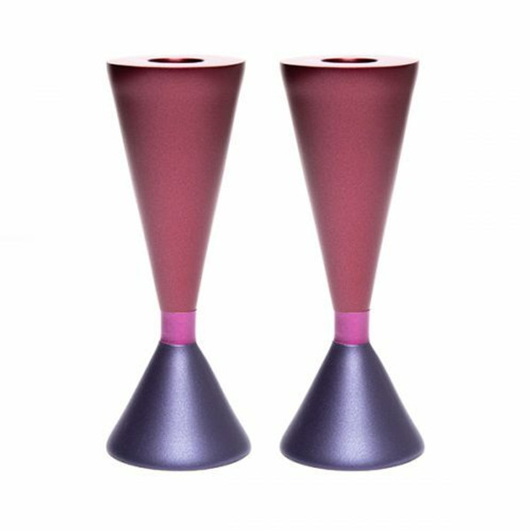 Double Sided Anodized Maroon And Purple Rings Candlesticks