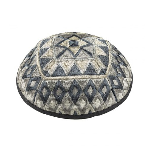 Silver Embroidered Geometric Design Kippah