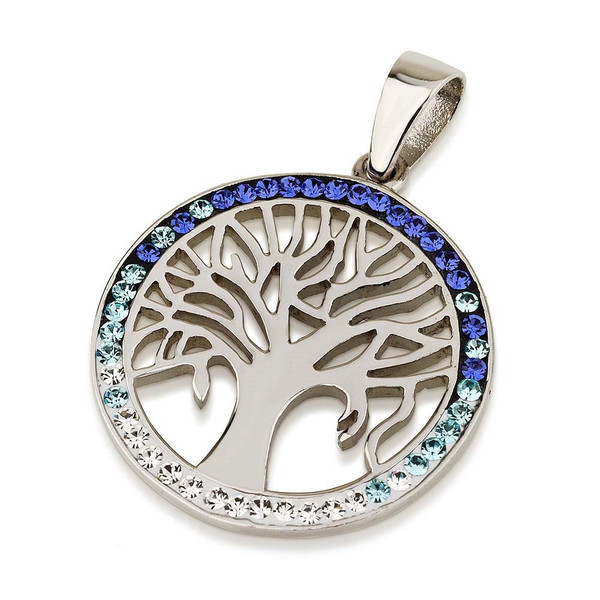 Sterling Silver Graduated Crystal Tree Of Life Pendant