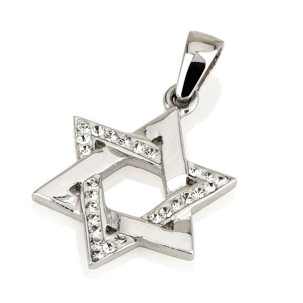 Sterling Silver Crystals Jewish Star Pendant