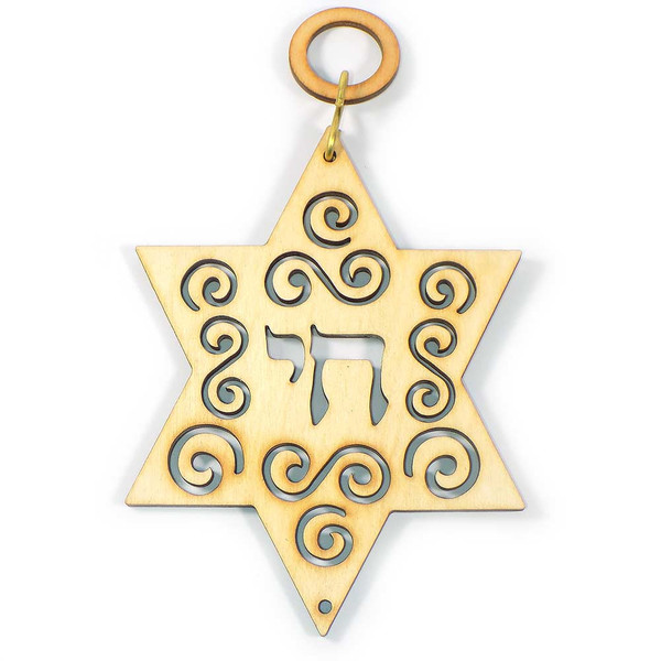 Chai Wooden Jewish Star Wall Hanging