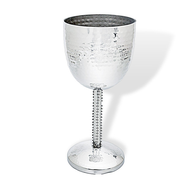 Hammered Stainless Steel Beaded Stem Kiddush Cup