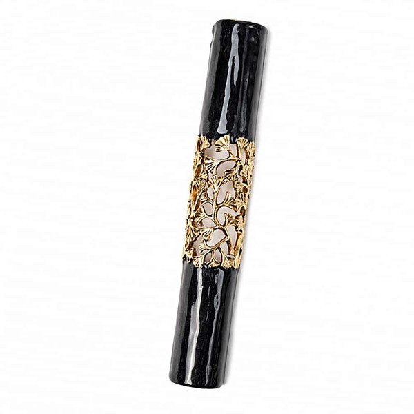Black Enamel Gold Plated Ivy Window Mezuzah