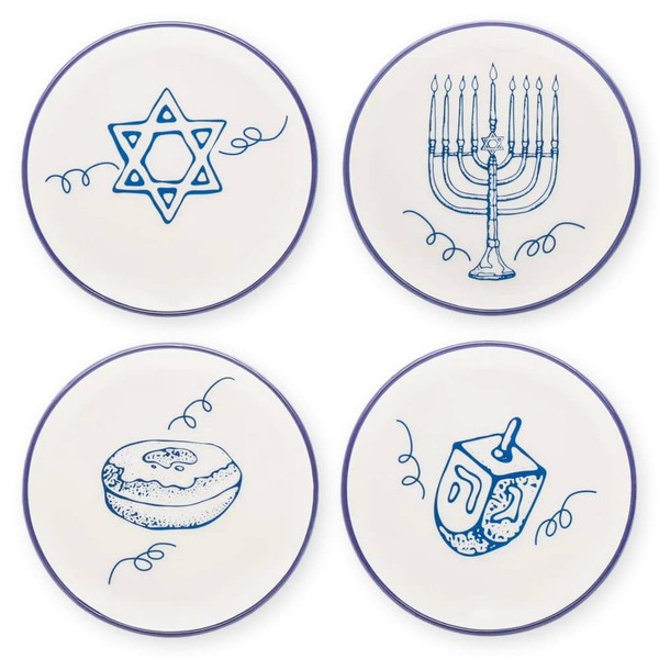 Set Of Four Hanukkah Icons Dessert Plates