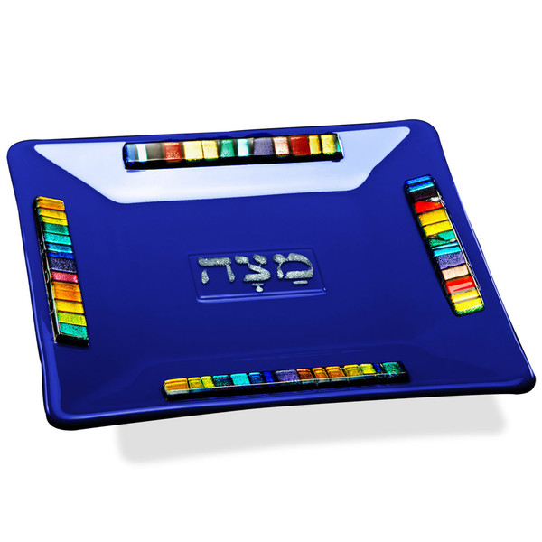 Passover Gifts-Cobalt Blue Fused Glass Matzah Tray