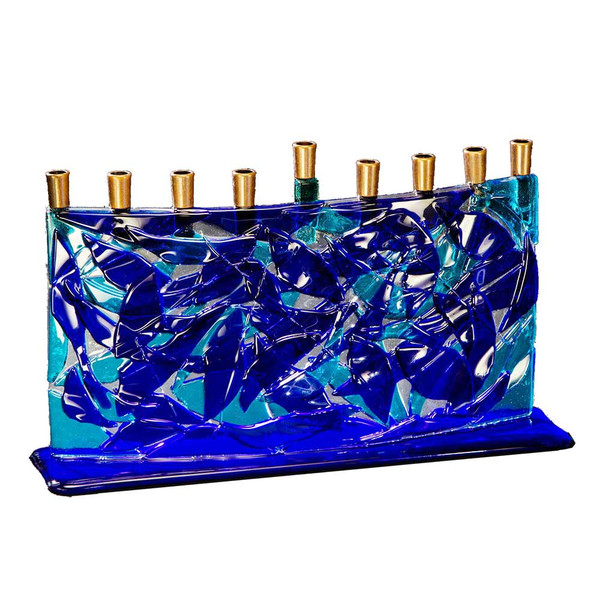 Hanukkah Menorahs-Blue Fused Glass Arc Menorah